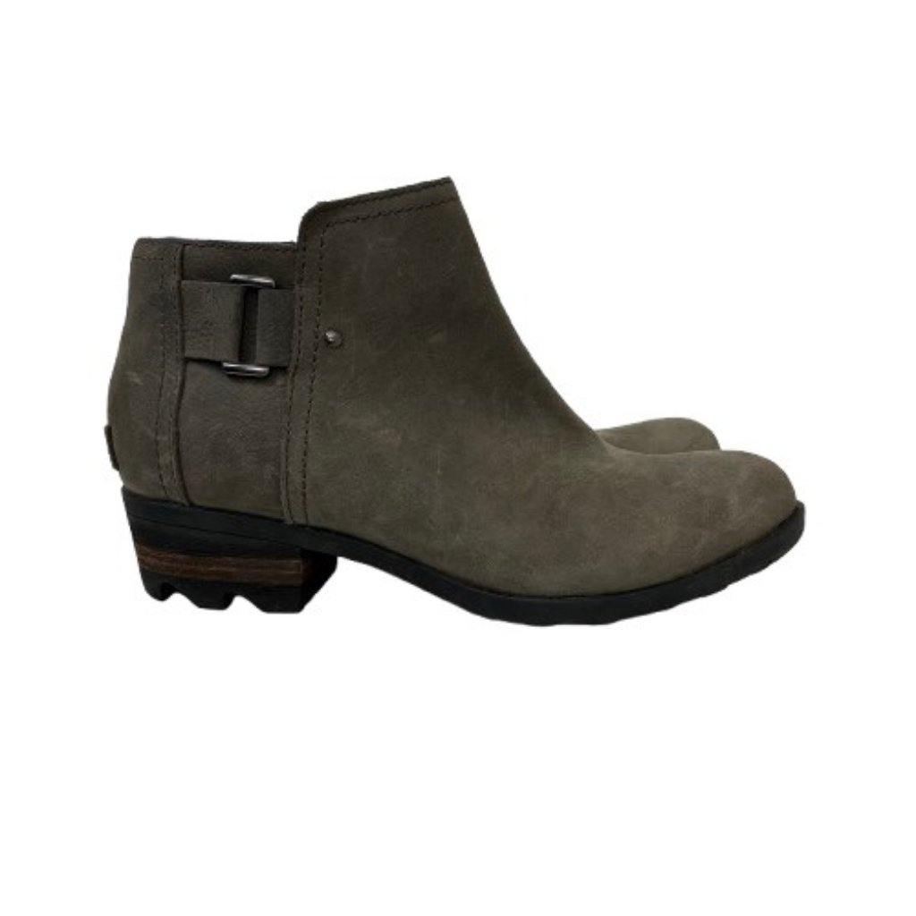 Sorel Lolla Gray Suede Lugged Buckle Ankle Boot Casual Size 7 Moto, Boho